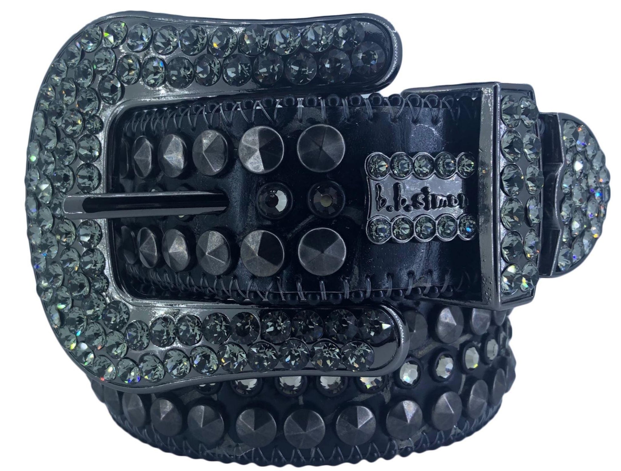 BB Simon Belt  Black Leather with Crystals Belt - Amore Accessories