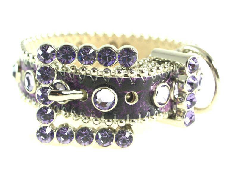 00 A 18 - BB Simon Purple Acid Washed with Crystals Dog Collar - Amore Accessories