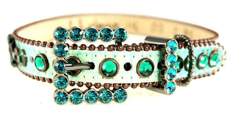 00 C 85 - BB Simon Lt. Green with Crystals Dog Collar - Amore Accessories