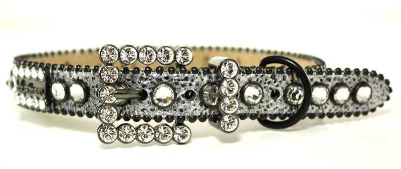 00 D 41 - BB Simon Charcoal Leather With Crystals Dog Collar - Amore Accessories