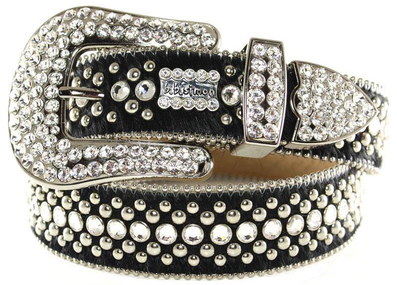 6000 N 1 - BB Simon Black Cowhide Leather Crystals Belt - Amore Accessories