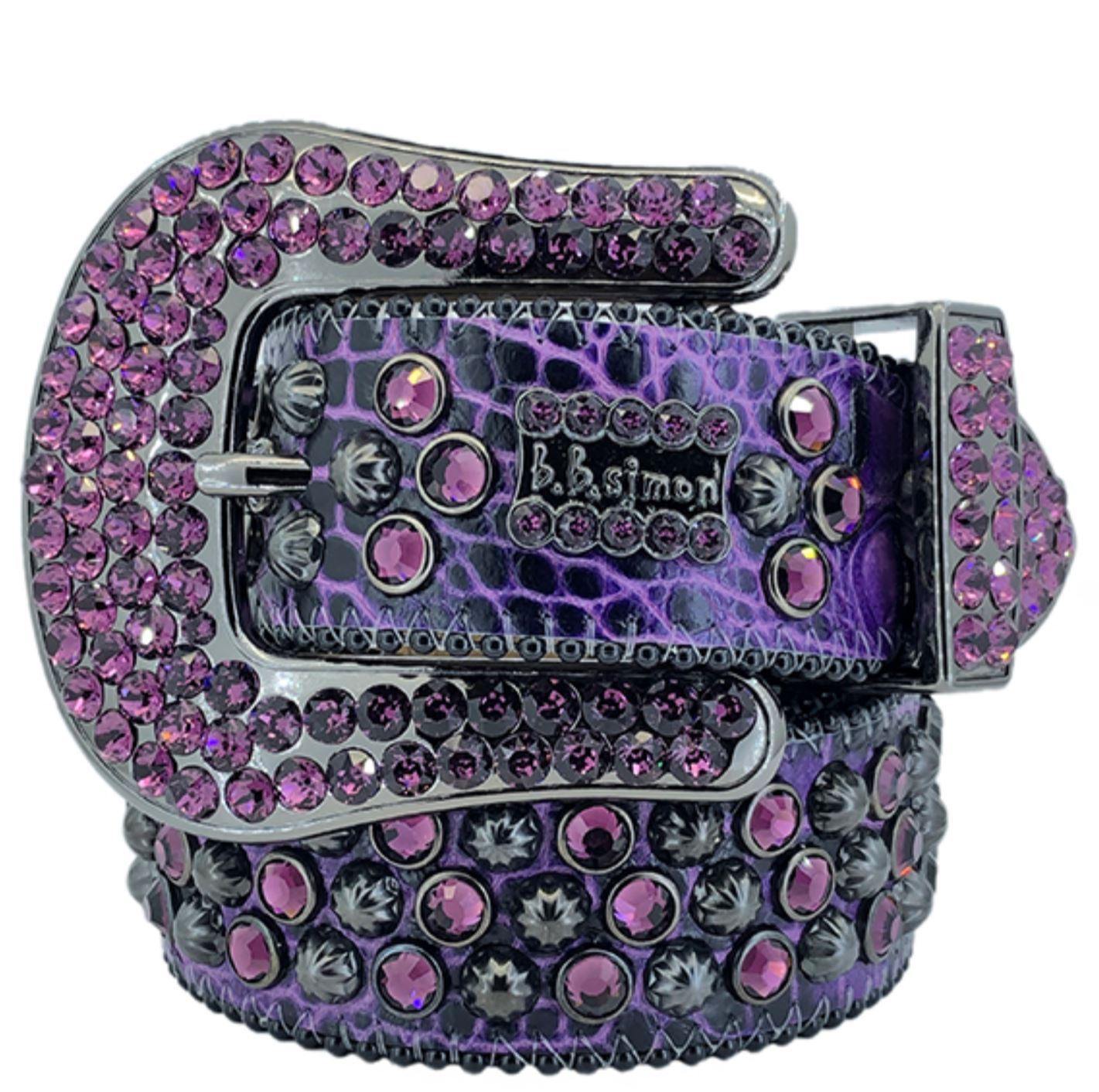 BB Simon Purple Leather with Crystals Belt - Amore Accessories