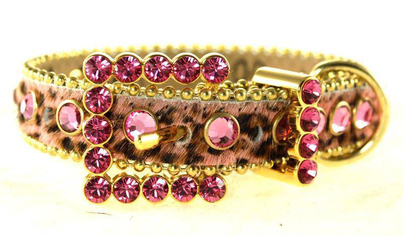 00 A 10 G - BB Simon Pink Animal Print Leather Dog Collar - Amore Accessories