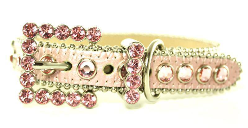 00 A 23 - BB Simon Pink Leather with Crystals Dog Collar - Amore Accessories