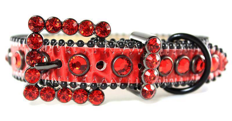 00 A 46 BF - BB Simon Red Leather Swarovski Crystals Dog Collar - Amore Accessories