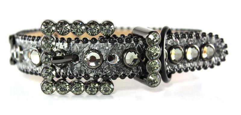 00 D 36 - BB Simon Charcoal Leather With Crystals Dog Collar - Amore Accessories