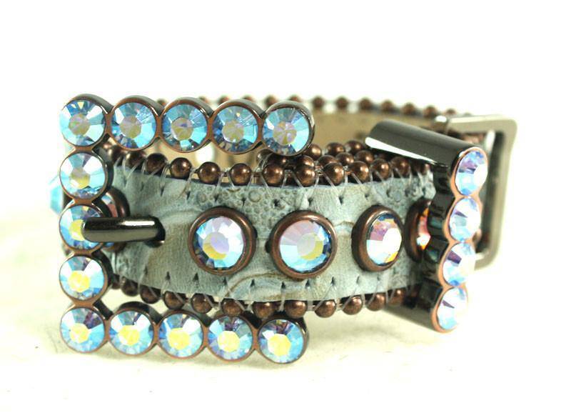 00 D 49 - BB Simon Lt. Blue and Brown Leather Dog Collar - Amore Accessories