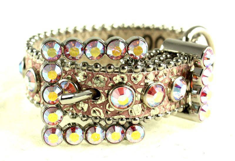00 J 34 S - BB Simon Pink Croc Leather with Crystals Dog Collar - Amore Accessories
