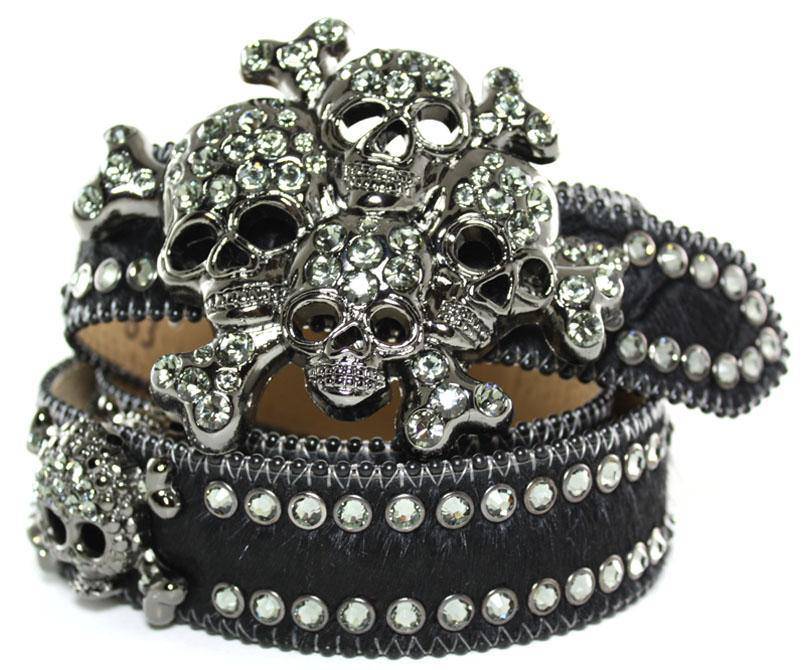BB Simon Black Cowhide Leather Crystal Pirate Belt - Amore Accessories