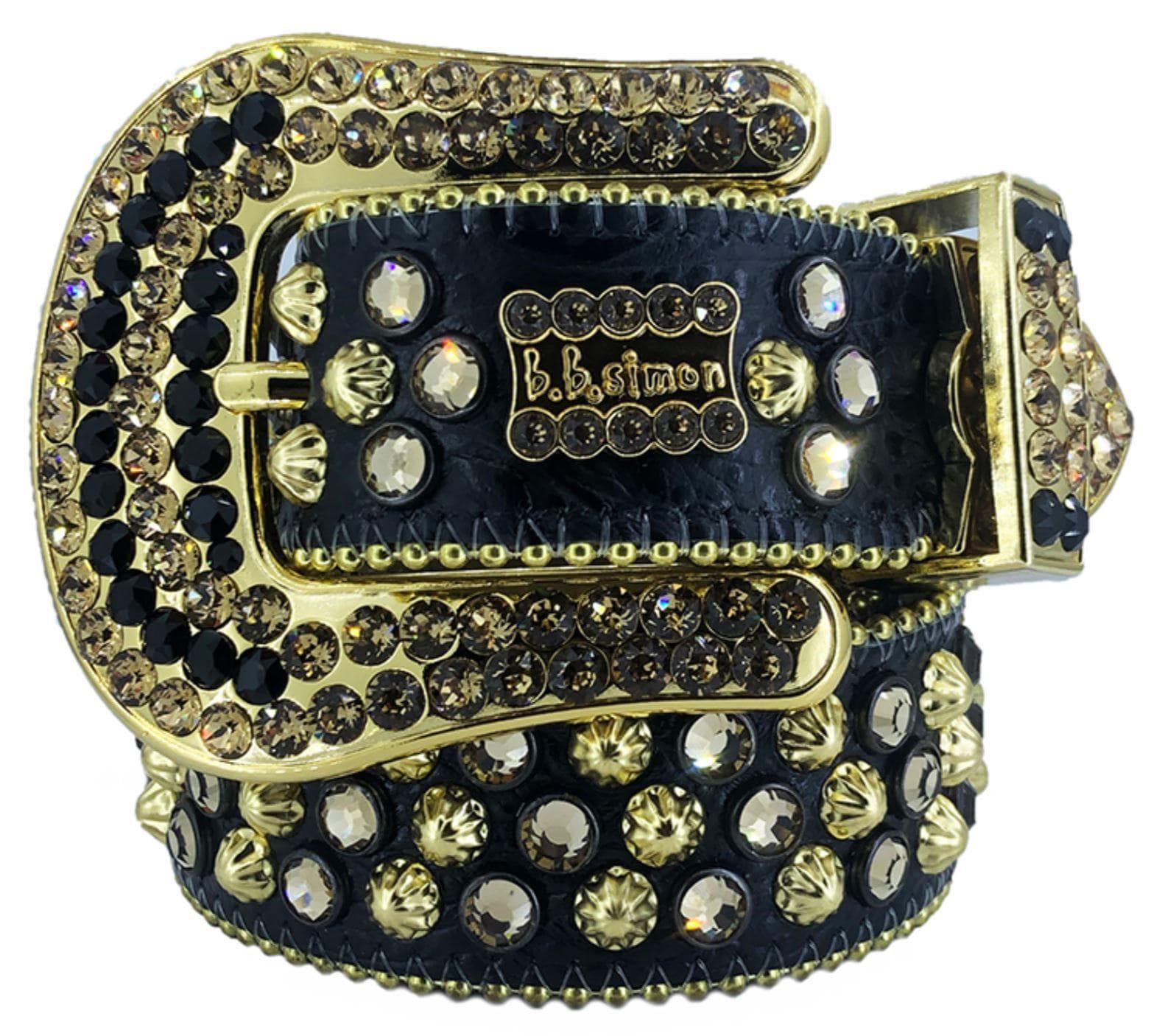 2617 J 59 GF - BB Simon Black Leather with Crystals Belt - Amore Accessories