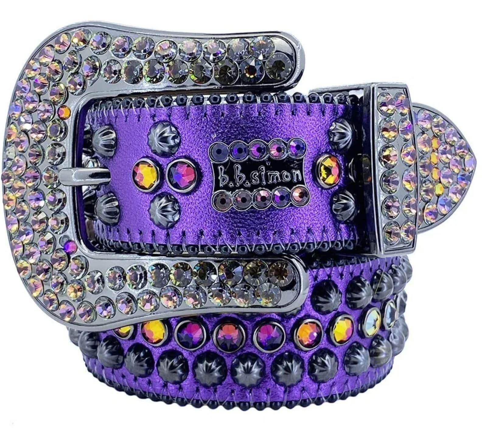 2682 K47 - BB Simon belts Purple Leather with Crystals Belt - Amore Accessories