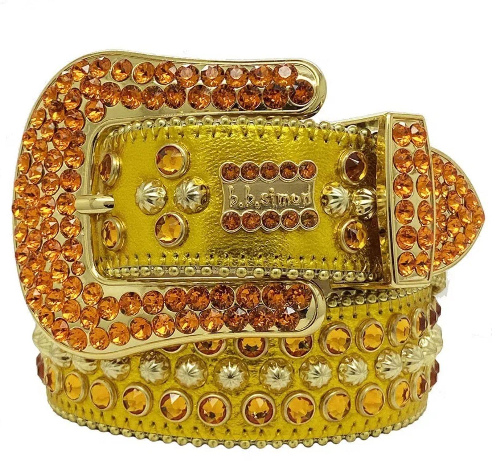 2685 K45 - BB Simon Belts Gold Leather with Crystals - Amore Accessories