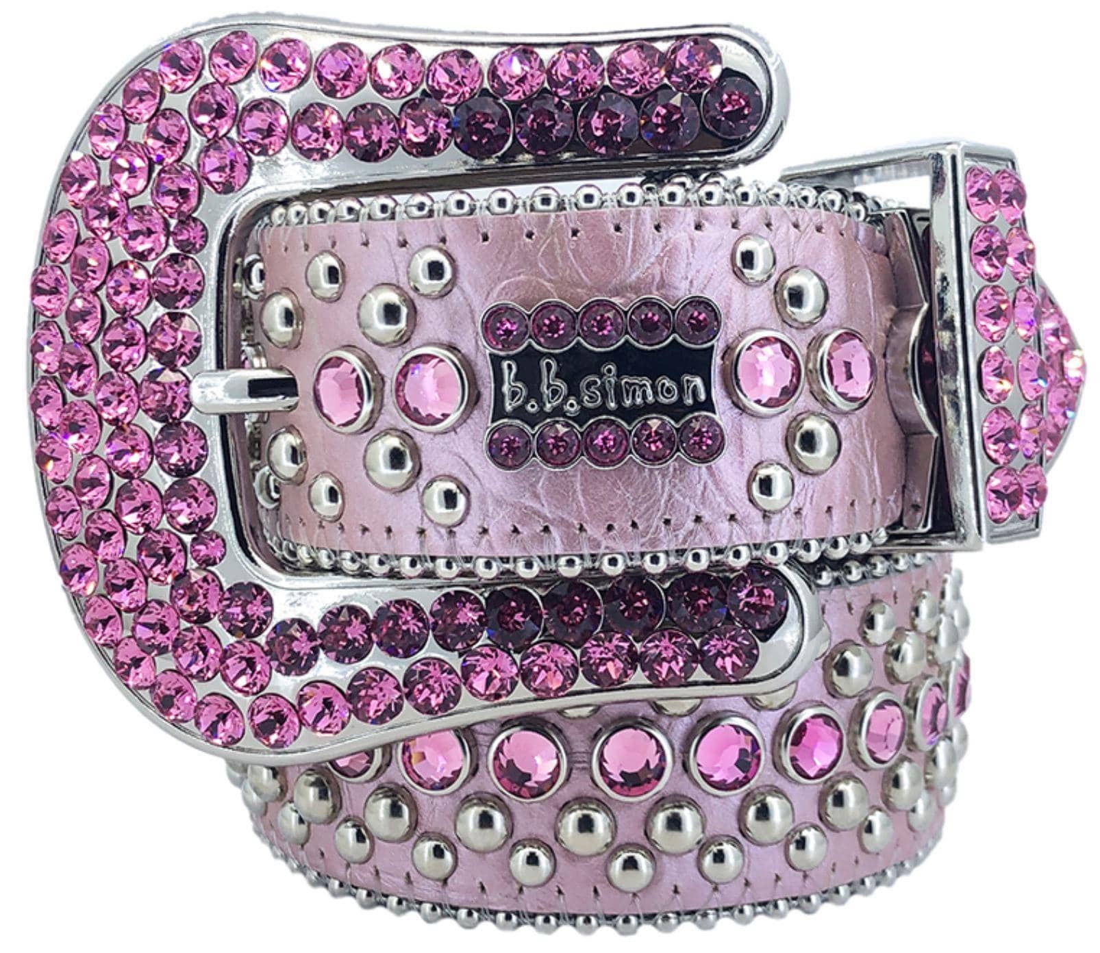 6000 A 23 - BB Simon Pink Leather with Crystals Belt - Amore Accessories