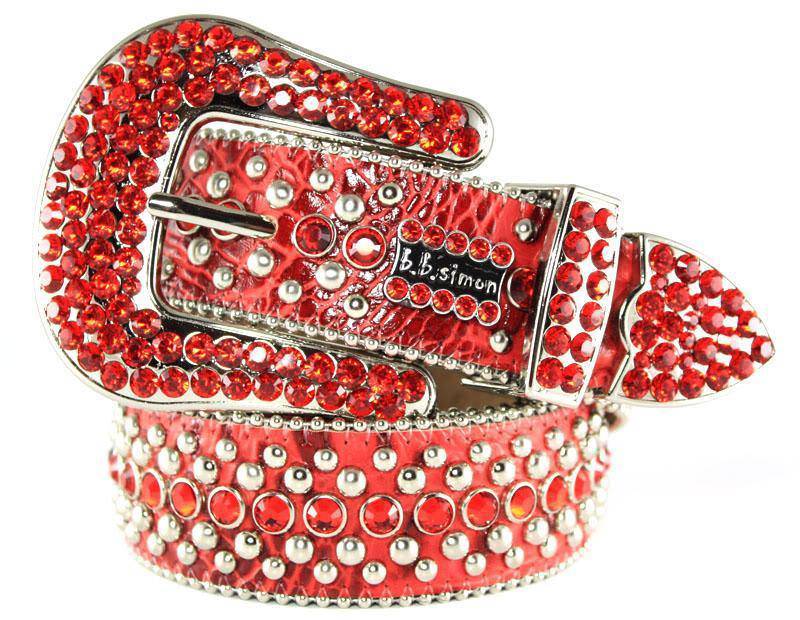 6000 A 46 - BB Simon Red Leather with Siam Crystals Belt - Amore Accessories