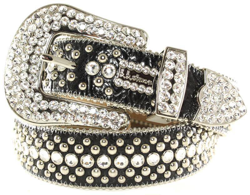6000 J 59 - BB Simon Black Leather with Crystals Belt - Amore Accessories