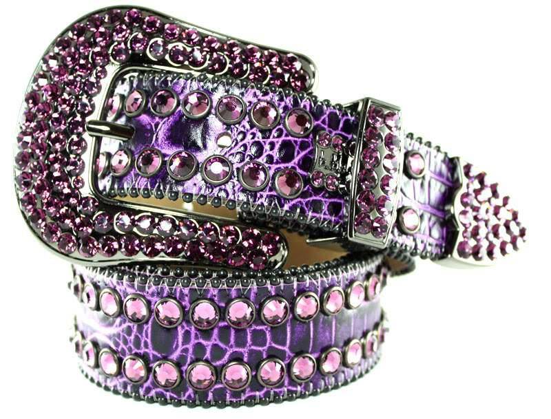 7072 A 18 - BB Simon Purple Croc Leather with Crystals Belt - Amore Accessories