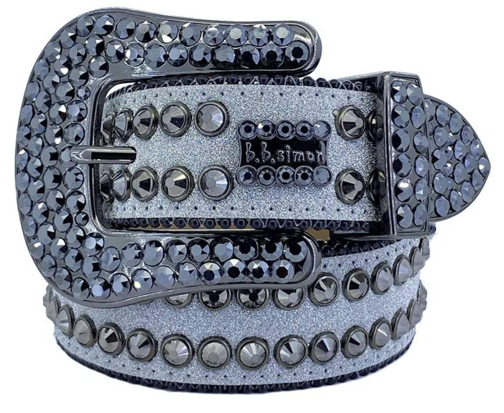 7072 K 9 - BB Simon Silver Leather with Crystals Belt - Amore Accessories