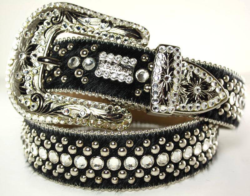 BB Simon Black Cowhide Leather Clear Crystals Belt - Amore Accessories