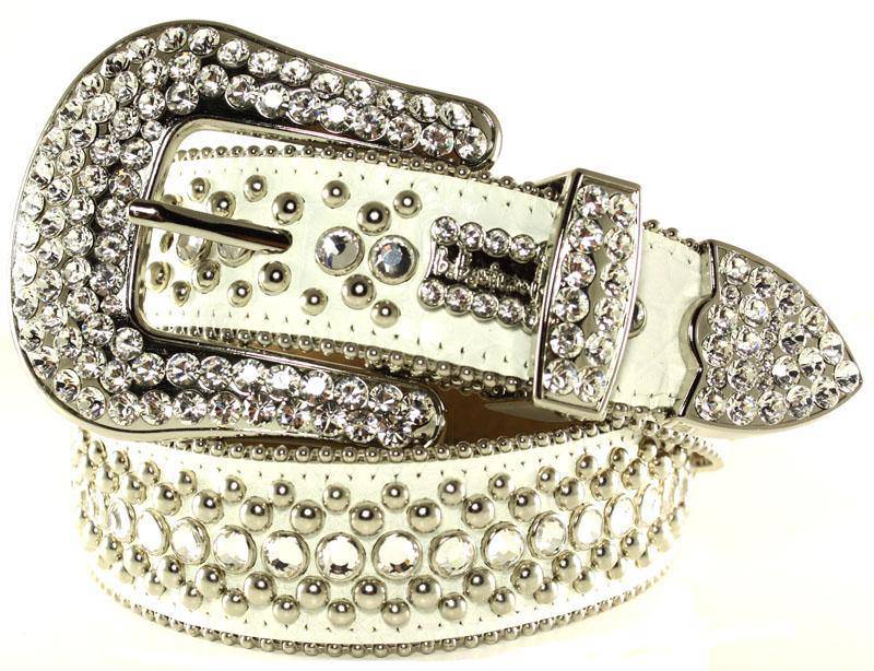 6000 A 53 - BB Simon White Leather with Crystals Belt - Amore Accessories
