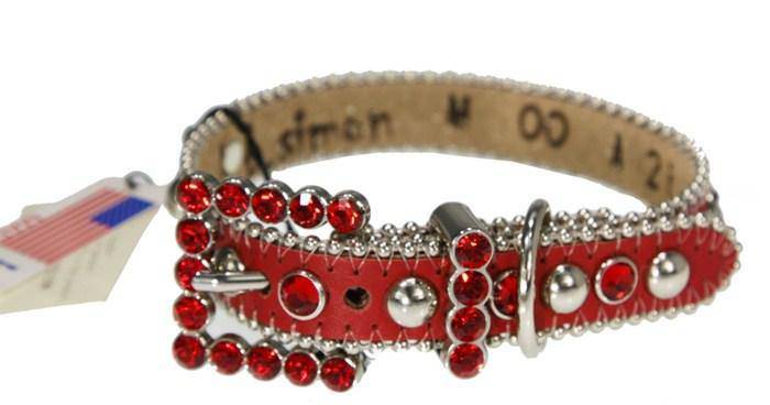 01 A 21 - BB Simon Red Leather Dog Collar - Amore Accessories